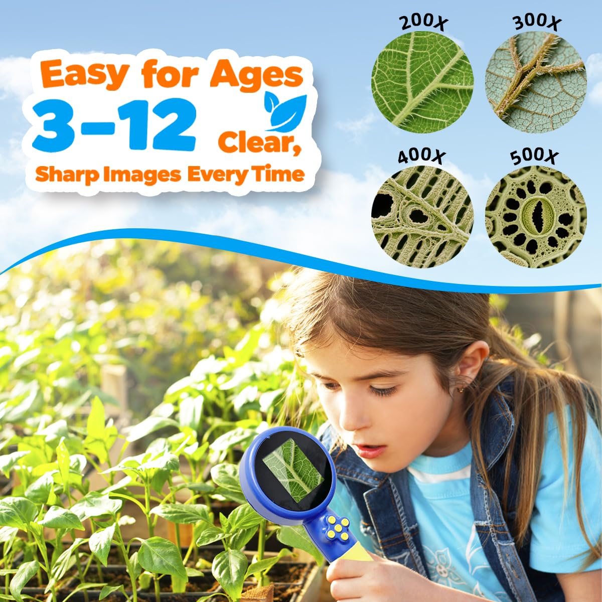 Jimzoo Kids Microscope with Bug Catcher Kit – 1080P HD Mini Handheld Scope, 200x–500x, Rechargeable