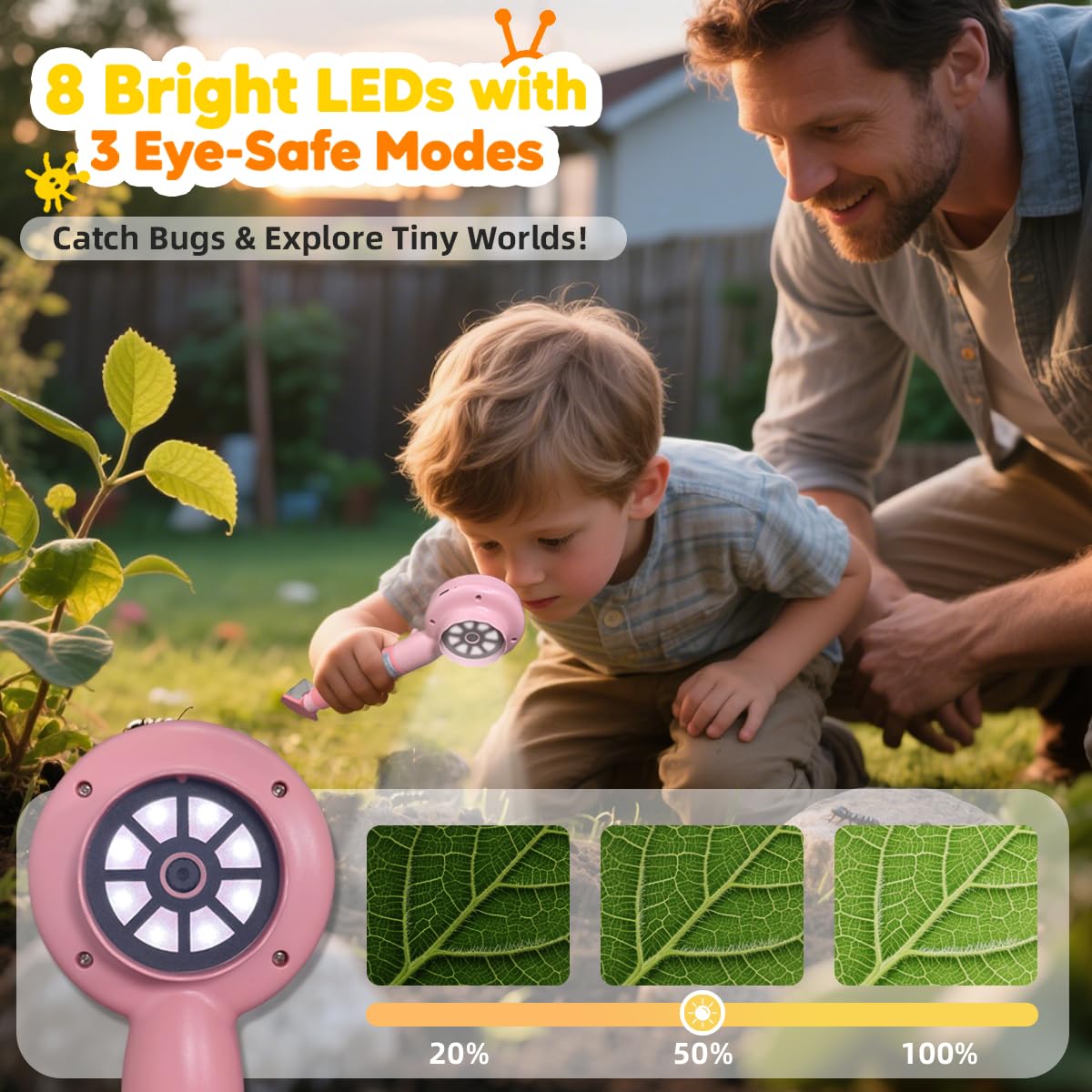 JIMZOO Kids Microscope with Bug Catcher Kit – 1080P HD, 200–500X, LED Light, Rechargeable, Portable