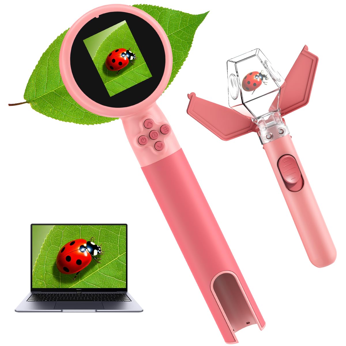 JIMZOO Kids Microscope with Bug Catcher Kit – 1080P HD, 200–500X, LED Light, Rechargeable, Portable