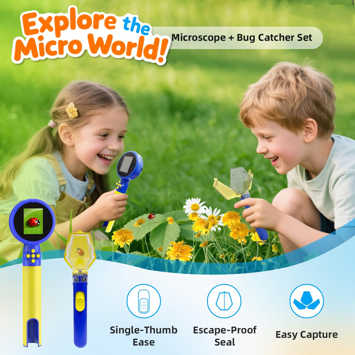 Jimzoo Kids Microscope with Bug Catcher Kit – 1080P HD Mini Handheld Scope, 200x–500x, Rechargeable