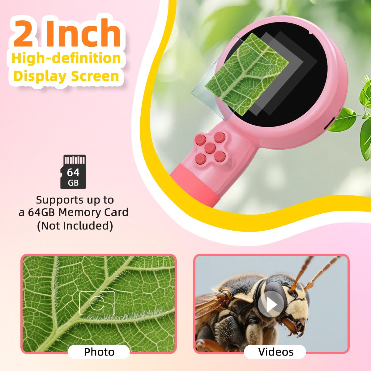 JIMZOO Kids Microscope with Bug Catcher Kit – 1080P HD, 200–500X, LED Light, Rechargeable, Portable