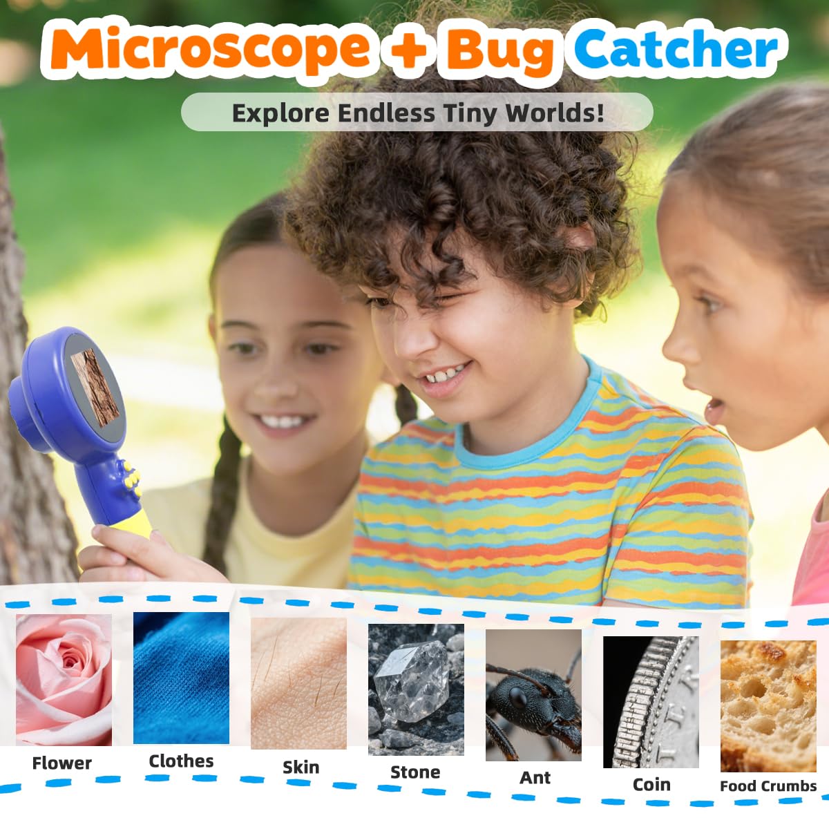 Jimzoo Kids Microscope with Bug Catcher Kit – 1080P HD Mini Handheld Scope, 200x–500x, Rechargeable