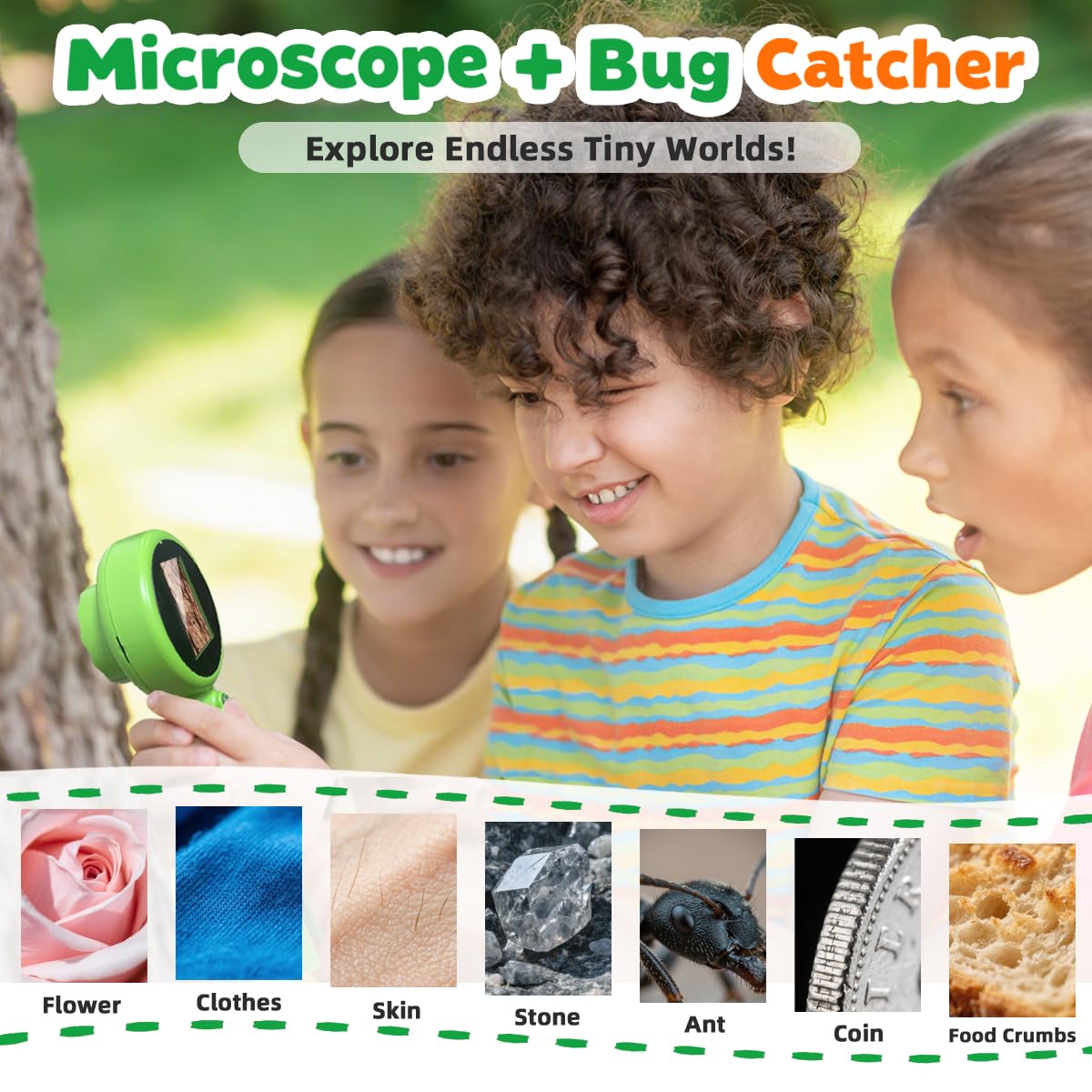 JIMZOO Kids Microscope with Bug Catcher Kit — 1080P Digital Handheld STEM Toy (Ages 3–12)