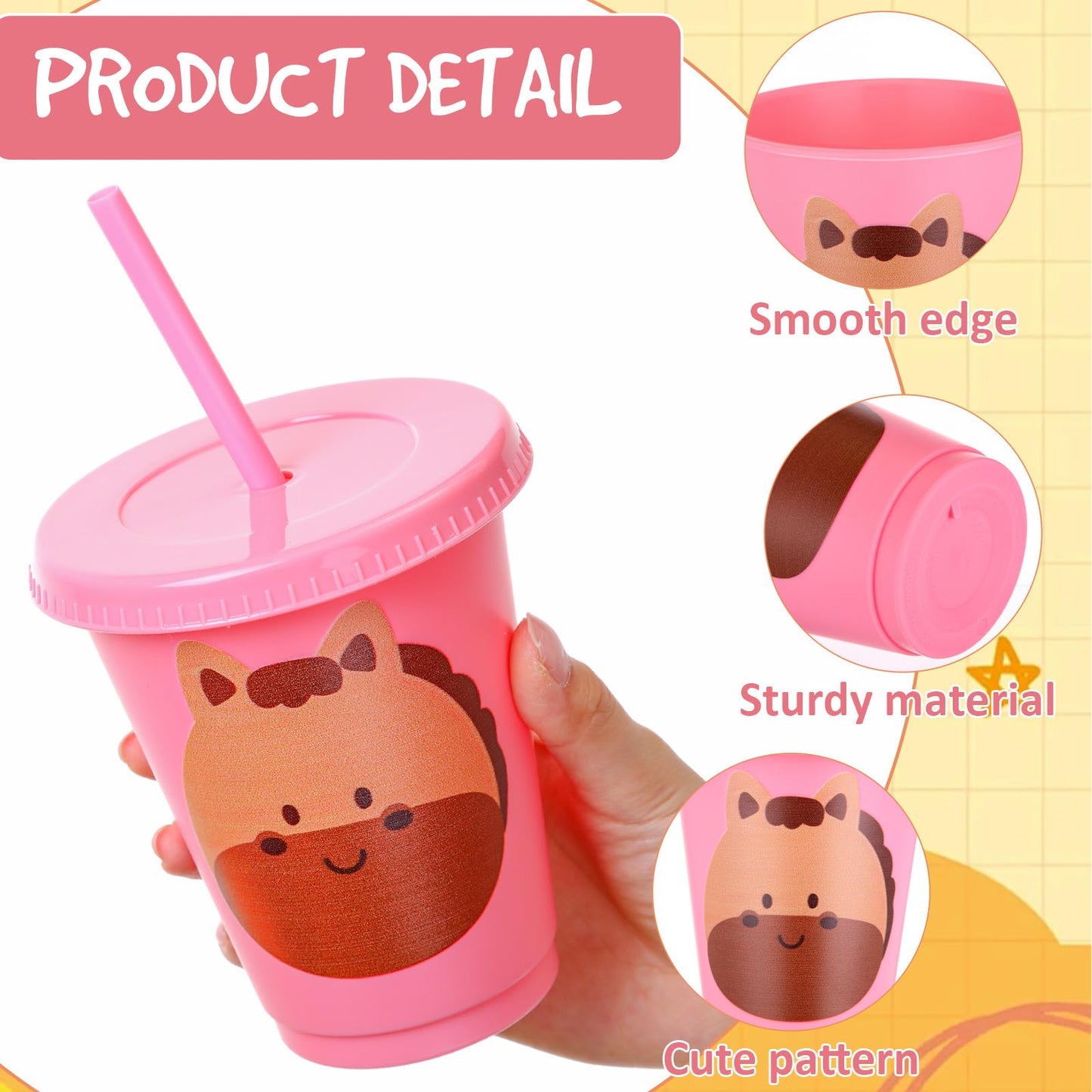 Jingmore 24 Pcs Farm Animal Birthday Cups with Lids, Straws & 16oz Reusable Cups