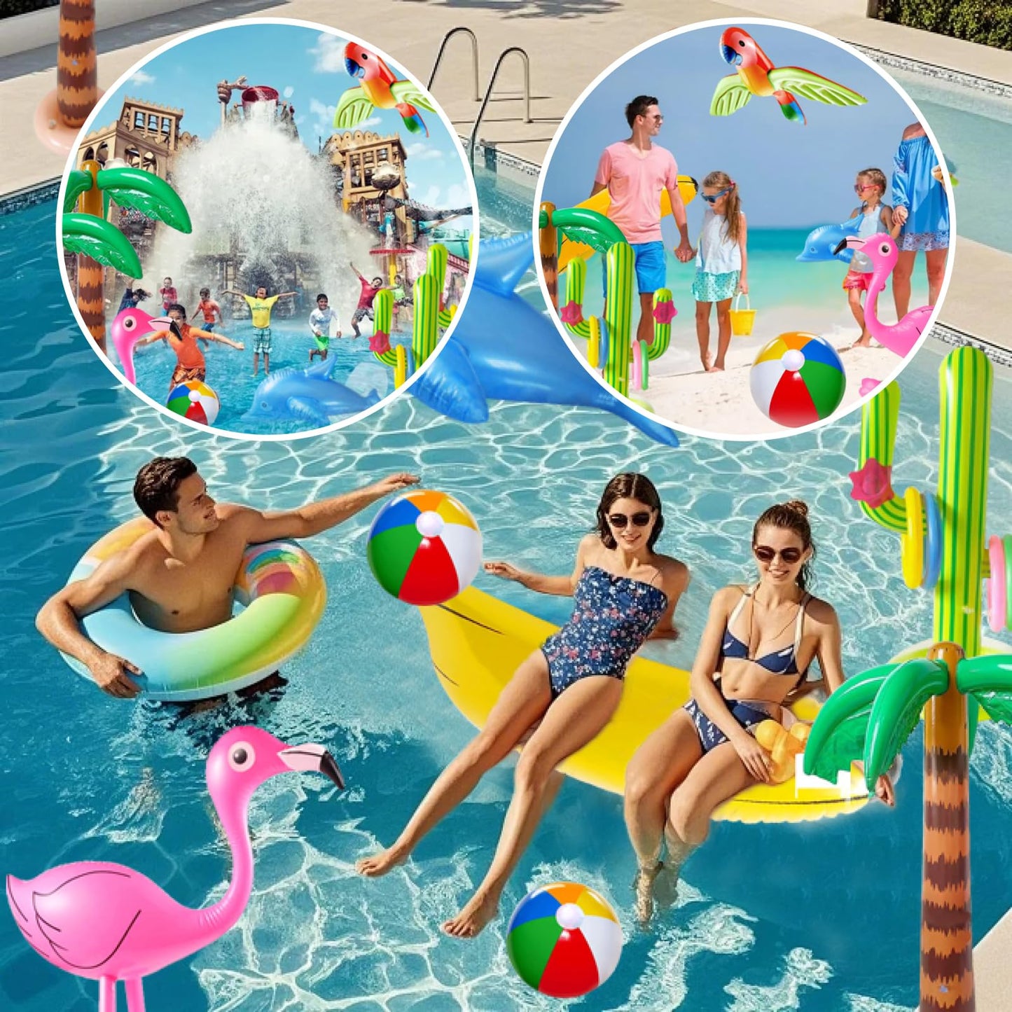 JipeXter Inflatable Tropical Party Set — Palm Tree, Flamingo, Banana & More