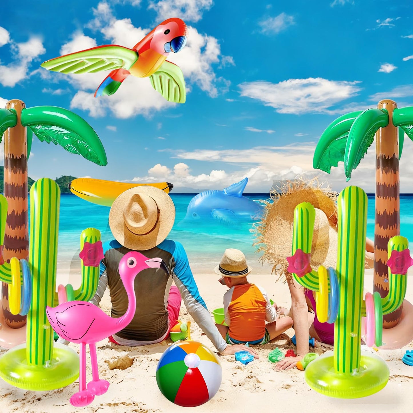 JipeXter Inflatable Tropical Party Set — Palm Tree, Flamingo, Banana & More