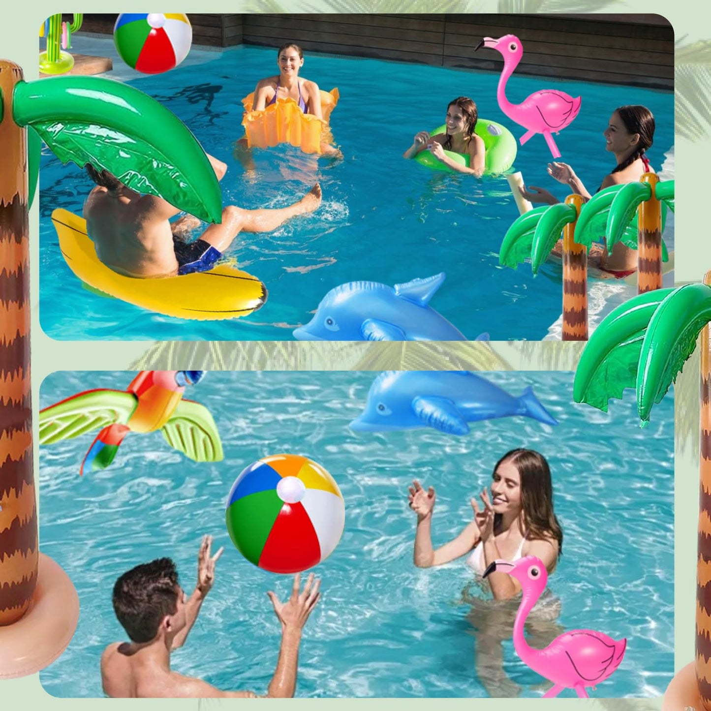 JipeXter Inflatable Tropical Party Set — Palm Tree, Flamingo, Banana & More