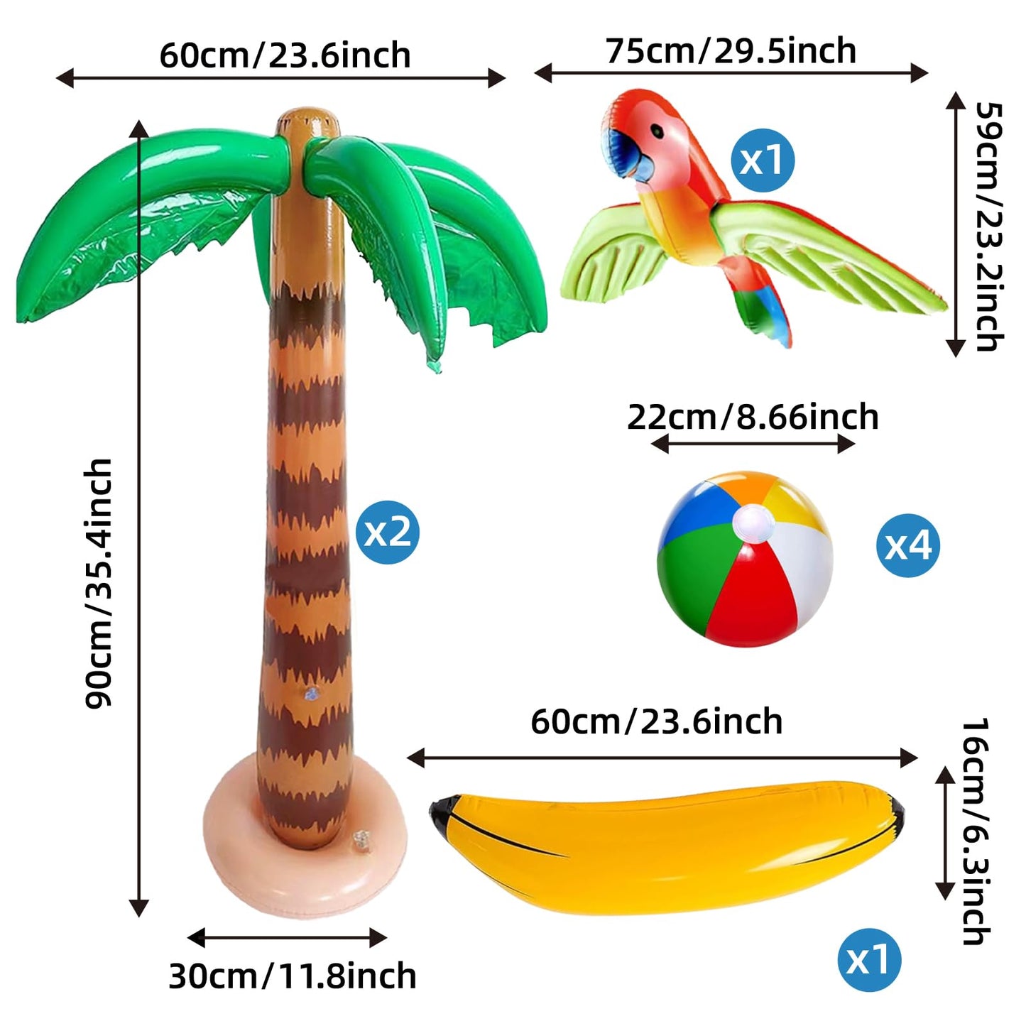 JipeXter Inflatable Tropical Party Set — Palm Tree, Flamingo, Banana & More