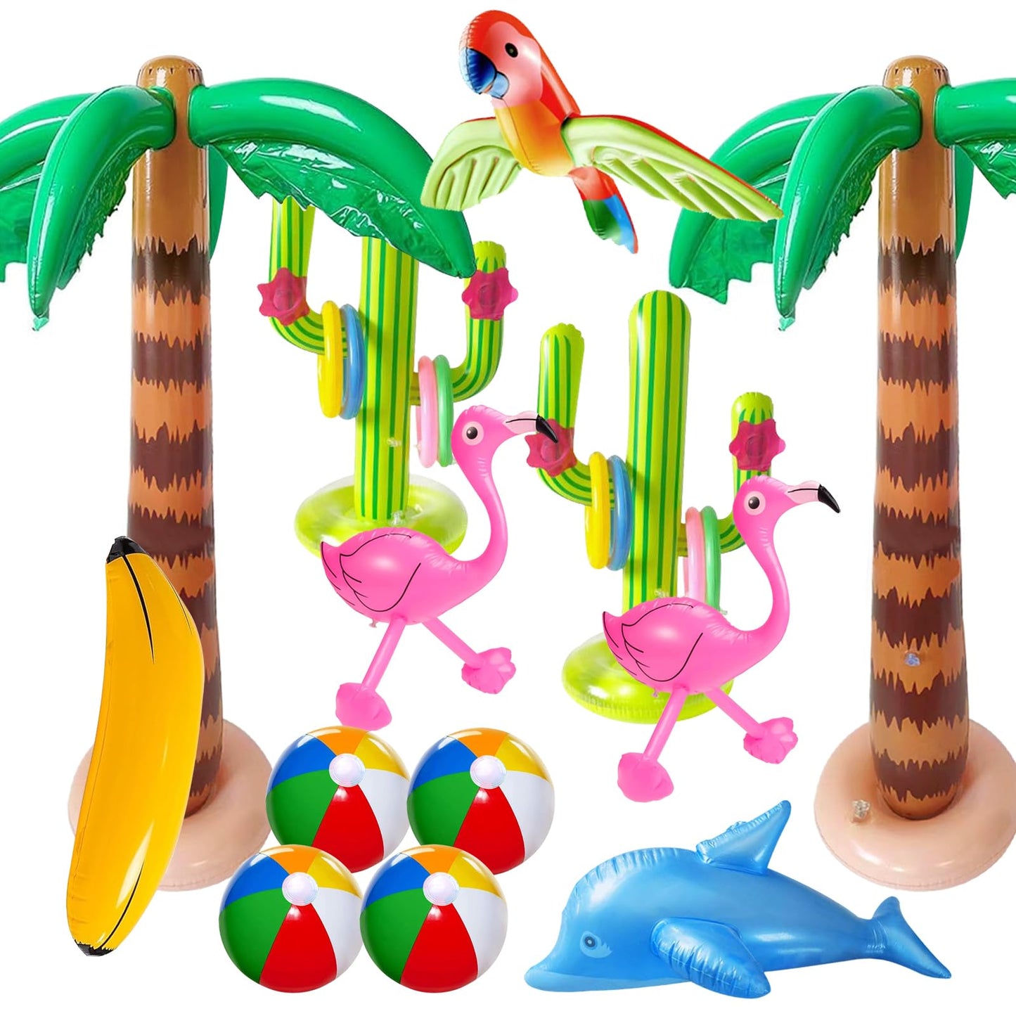 JipeXter Inflatable Tropical Party Set — Palm Tree, Flamingo, Banana & More