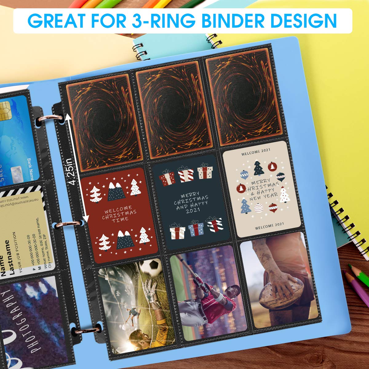 JIQEZNL 1080 Pockets Card Sleeves - Premium 9 Pocket Binder Pages for 3 Ring Binders