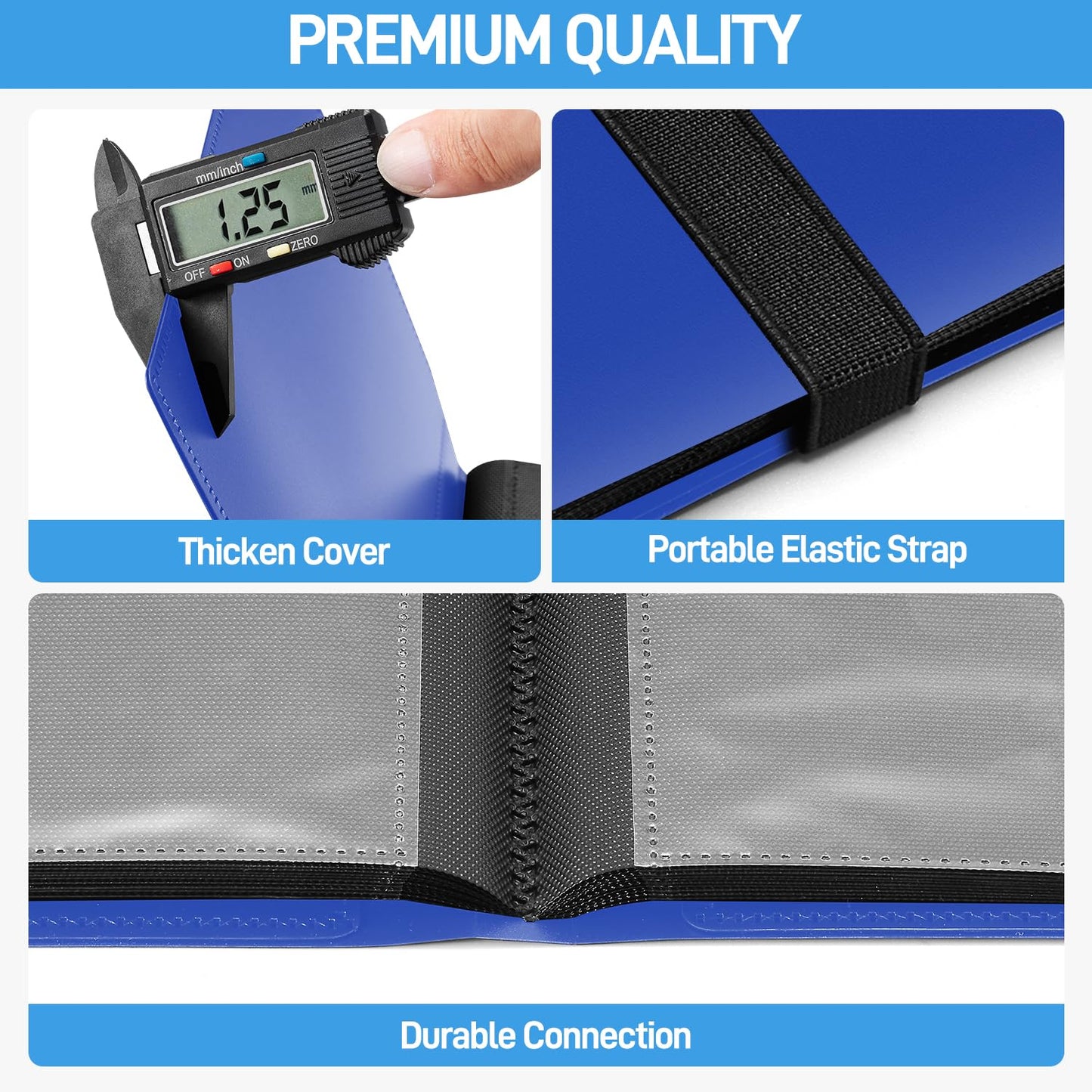 JIQEZNL Card Binder - Upgraded 4-Pocket 160 Card Portfolio, Dark Blue