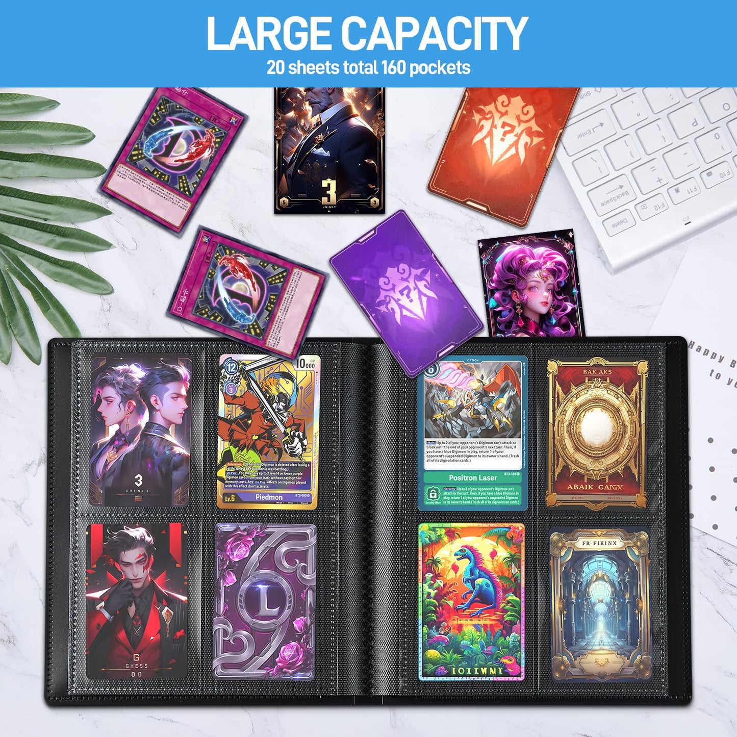 JIQEZNL Card Binder - Upgraded 4-Pocket 160-Card Organizer, Black