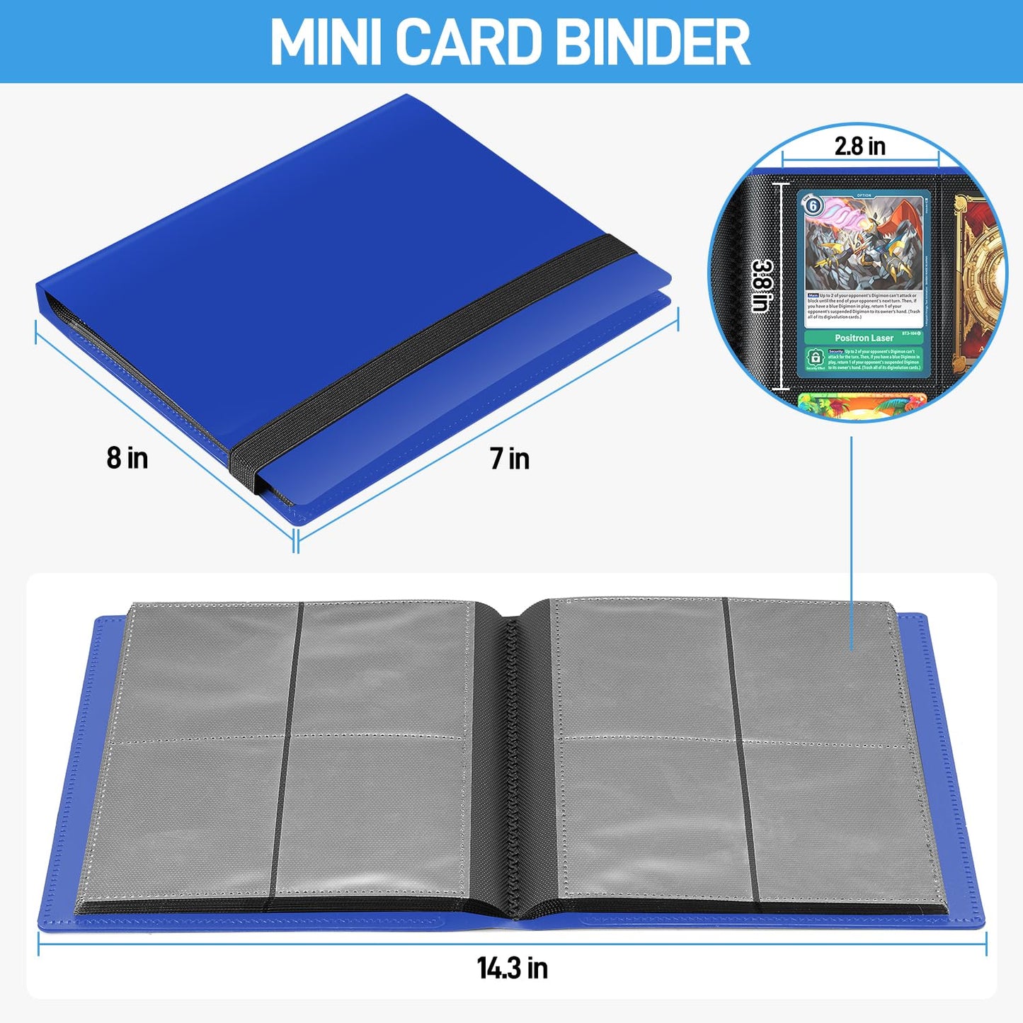 JIQEZNL Card Binder - Upgraded 4-Pocket 160 Card Portfolio, Dark Blue