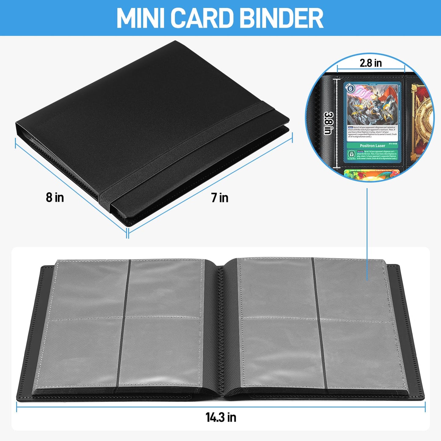 JIQEZNL Card Binder - Upgraded 4-Pocket 160-Card Organizer, Black