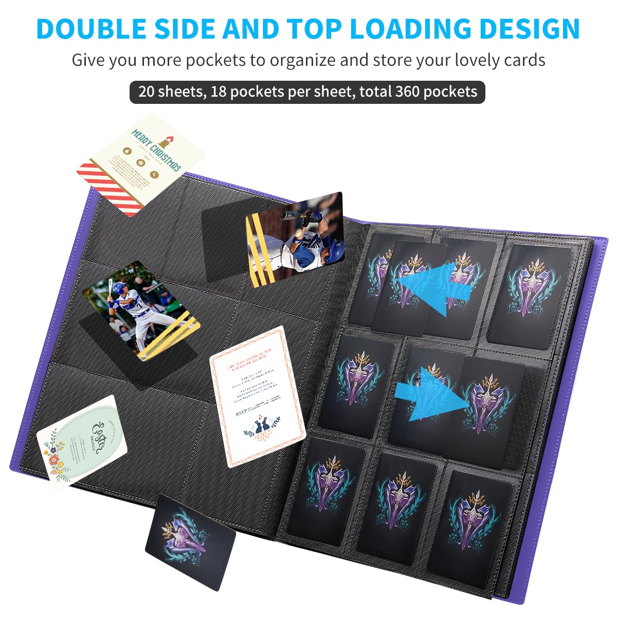 JIQEZNL Card Binder - Upgraded 360-Card 9-Pocket Purple Binder for Yugioh, MTG, TCG & Sports Cards