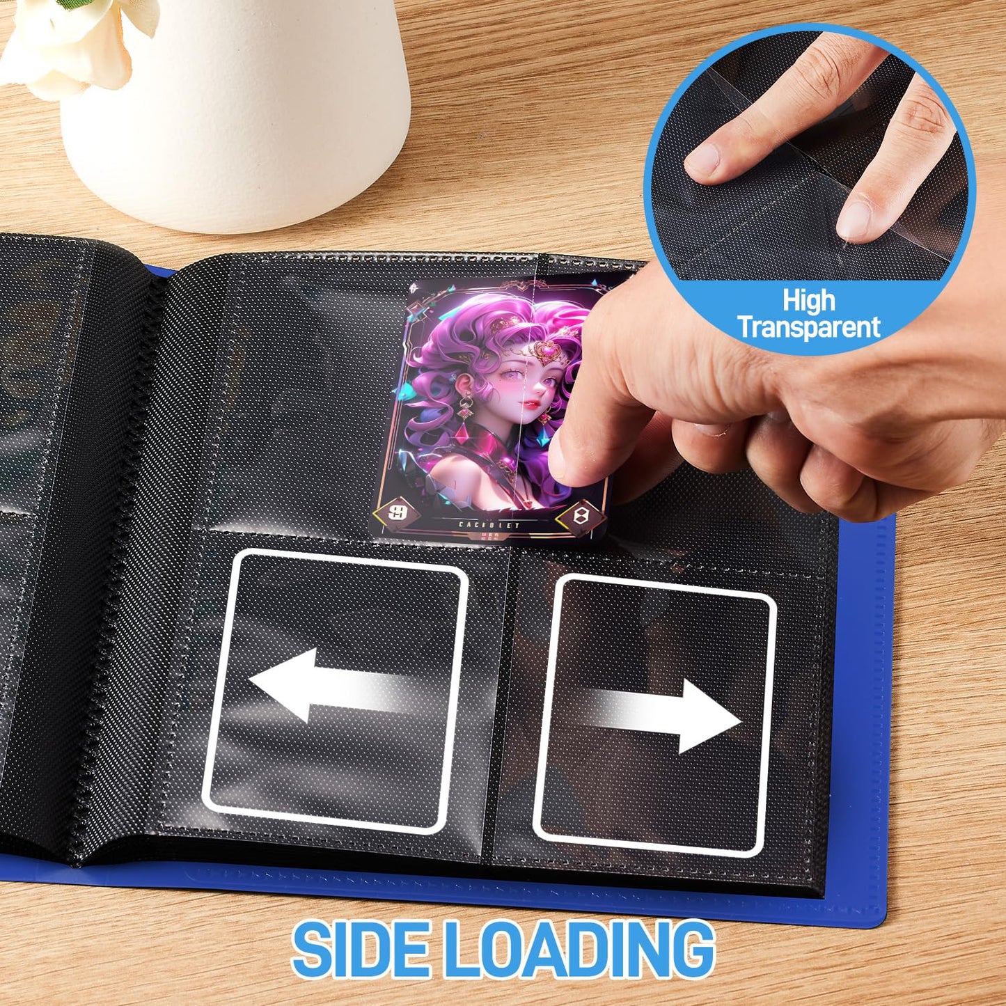JIQEZNL Card Binder - Upgraded 4-Pocket 160 Card Portfolio, Dark Blue