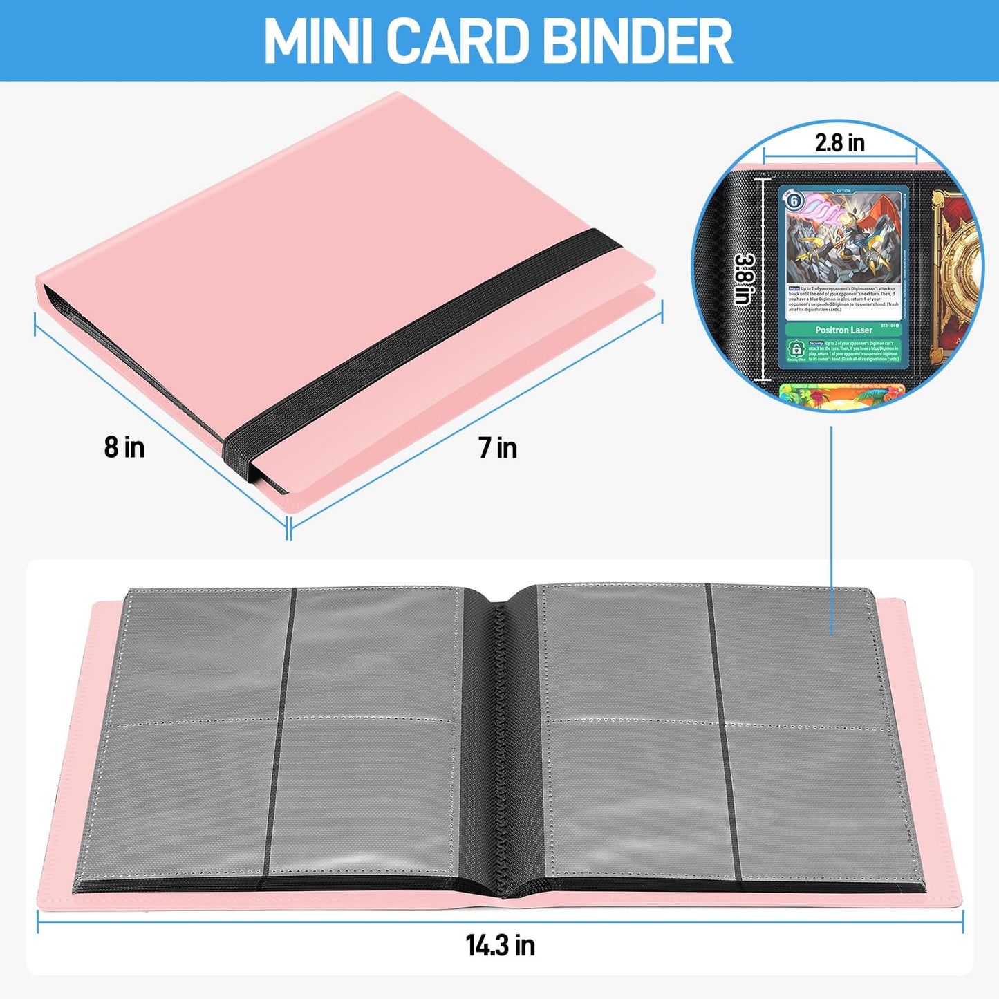 JIQEZNL Card Binder | Upgraded 4-Pocket Mini Album, 160 Pockets, Pink