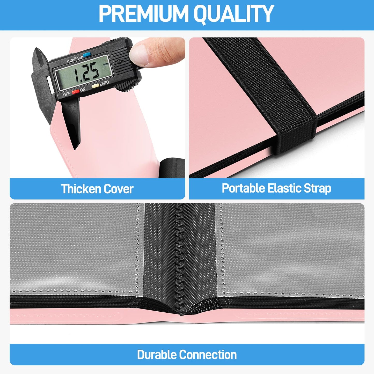 JIQEZNL Card Binder | Upgraded 4-Pocket Mini Album, 160 Pockets, Pink