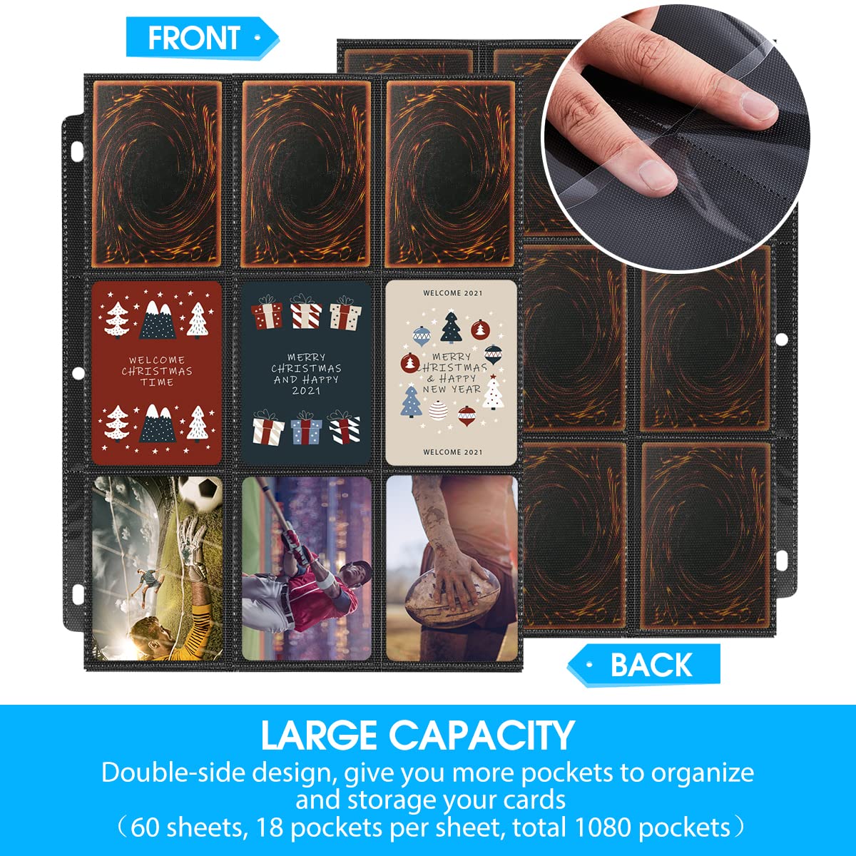 JIQEZNL 1080 Pockets Card Sleeves - Premium 9 Pocket Binder Pages for 3 Ring Binders