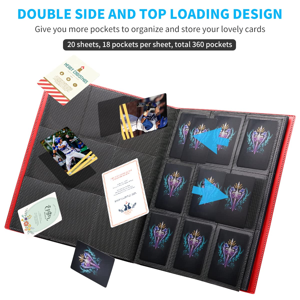 JIQEZNL Upgraded 9-Pockets Trading Card Binder – 360 Pocket Album for Yugioh, MTG, TCG (Red)