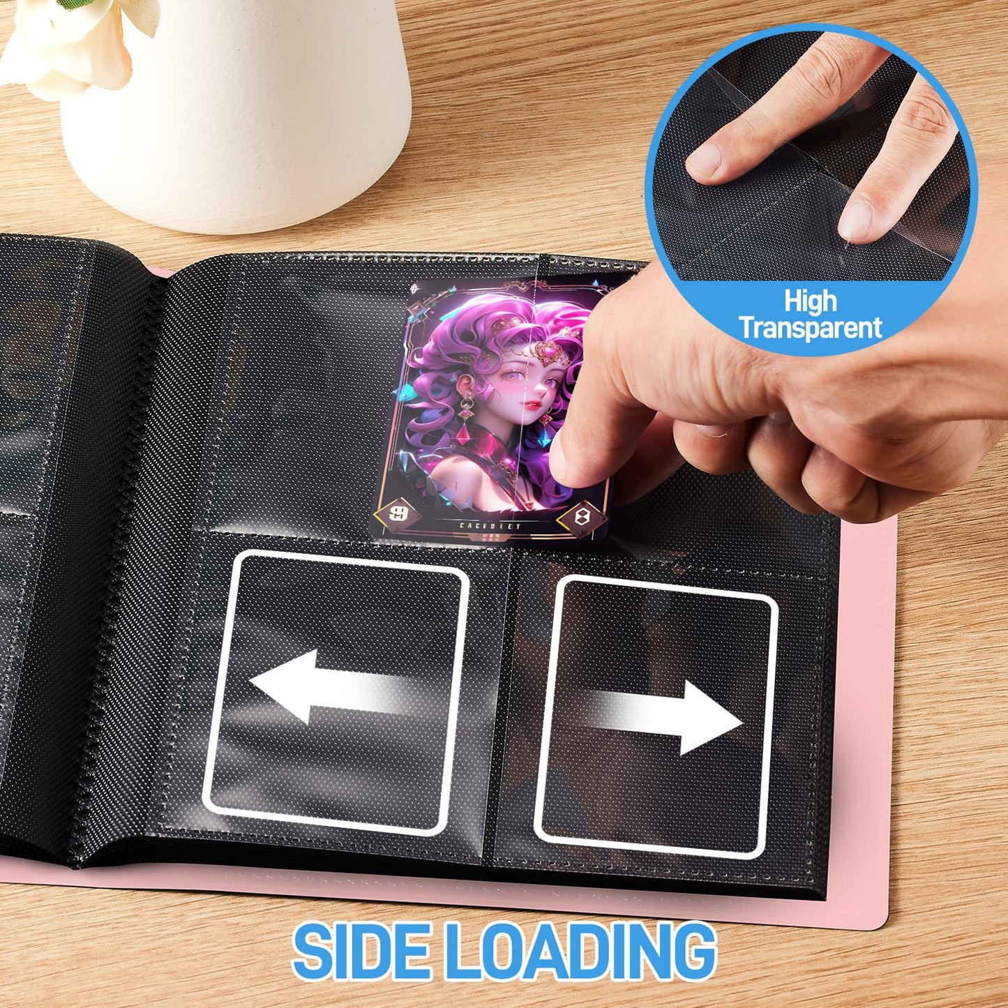 JIQEZNL Card Binder | Upgraded 4-Pocket Mini Album, 160 Pockets, Pink