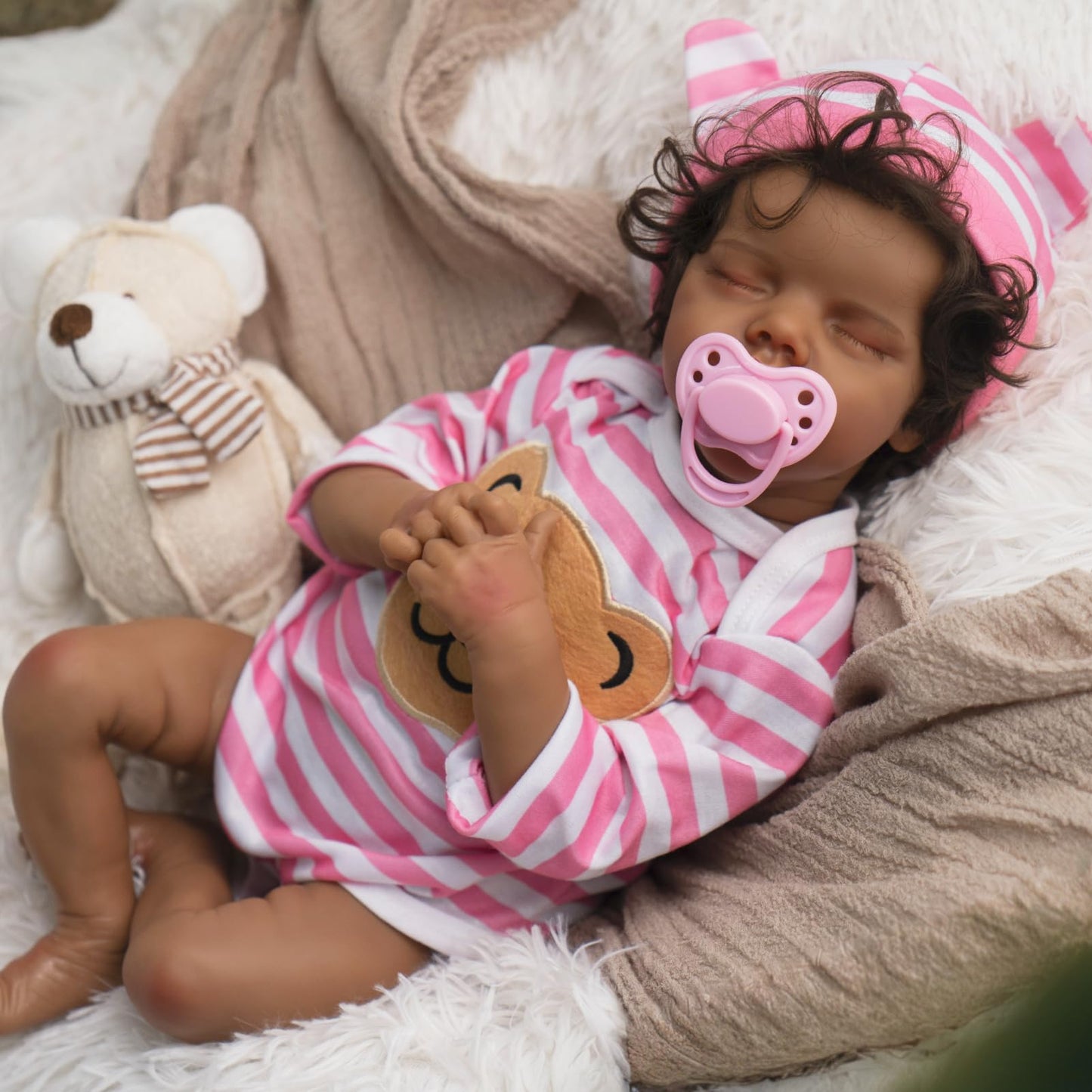 Jirachi Realistic Black Reborn Baby Doll – 18-inch Silicone Soft Body, Feeding Kit & Gift Box