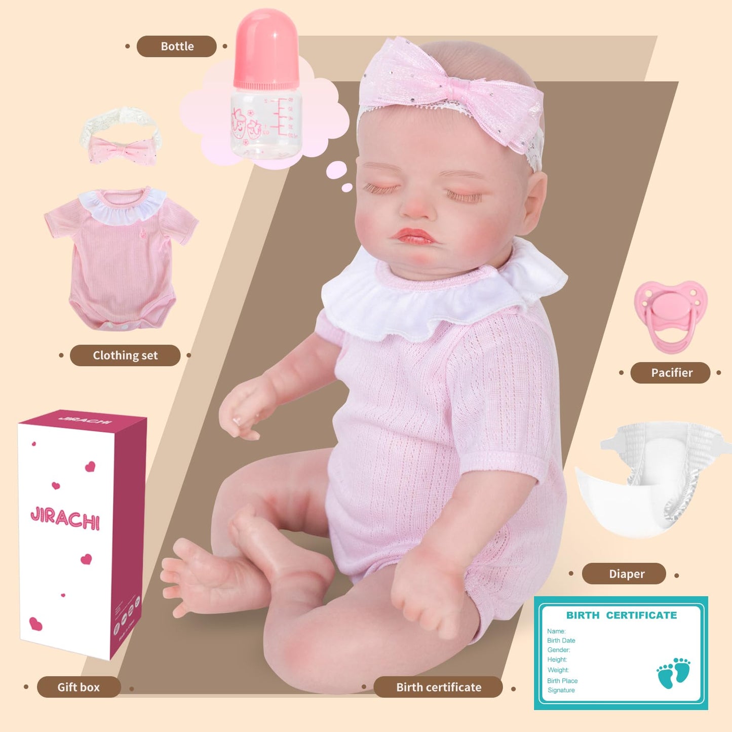 Jirachi Lifelike 18-Inch Reborn Baby Doll – Soft Cloth Body, Sleeping Real Life Baby Girl