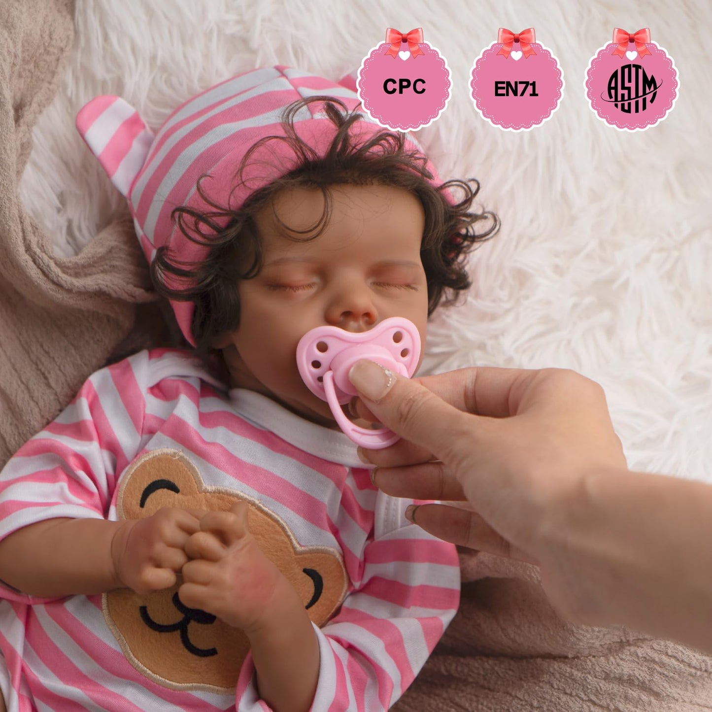Jirachi Realistic Black Reborn Baby Doll – 18-inch Silicone Soft Body, Feeding Kit & Gift Box