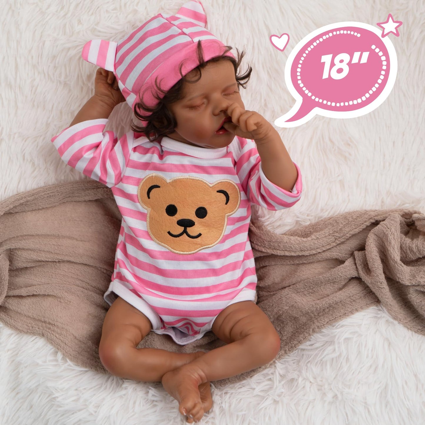 Jirachi Realistic Black Reborn Baby Doll – 18-inch Silicone Soft Body, Feeding Kit & Gift Box