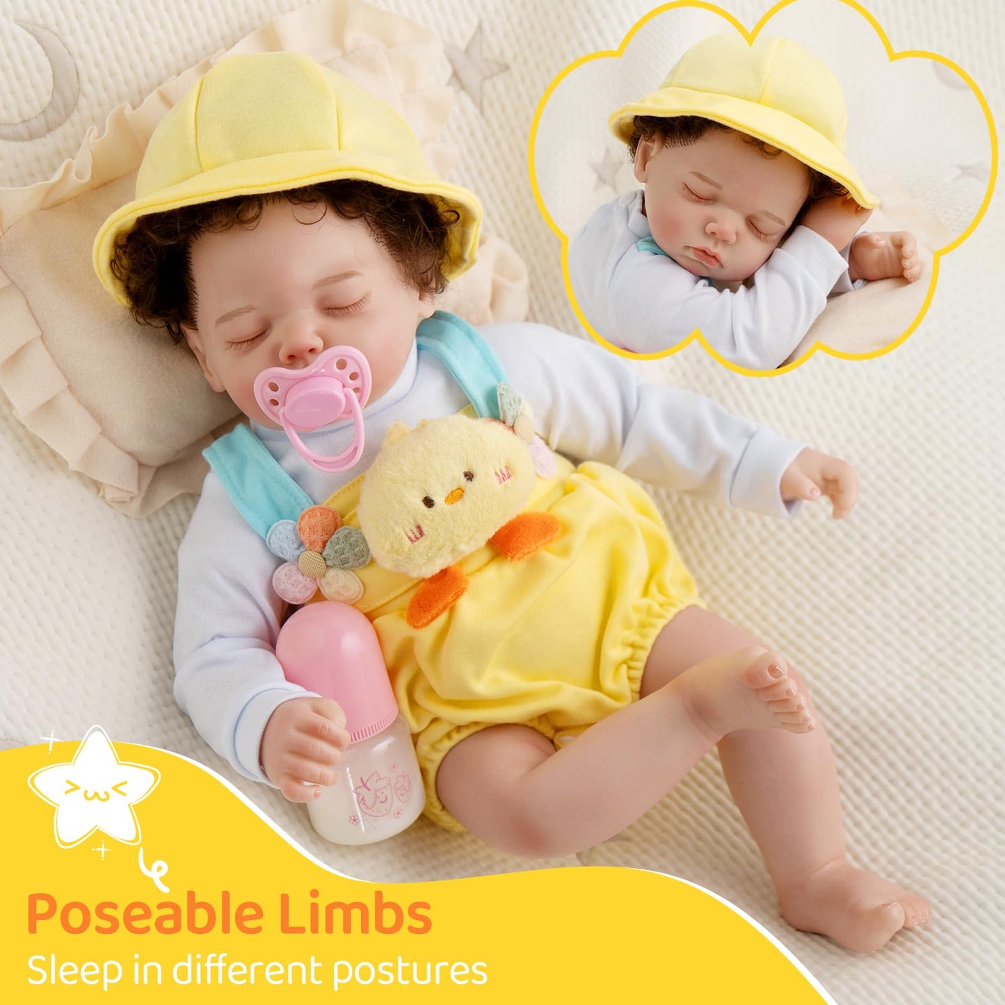 Jirachi Lifelike Reborn Baby Doll, 18-Inch Cloth Body Girl with Accessories – Ages 3+