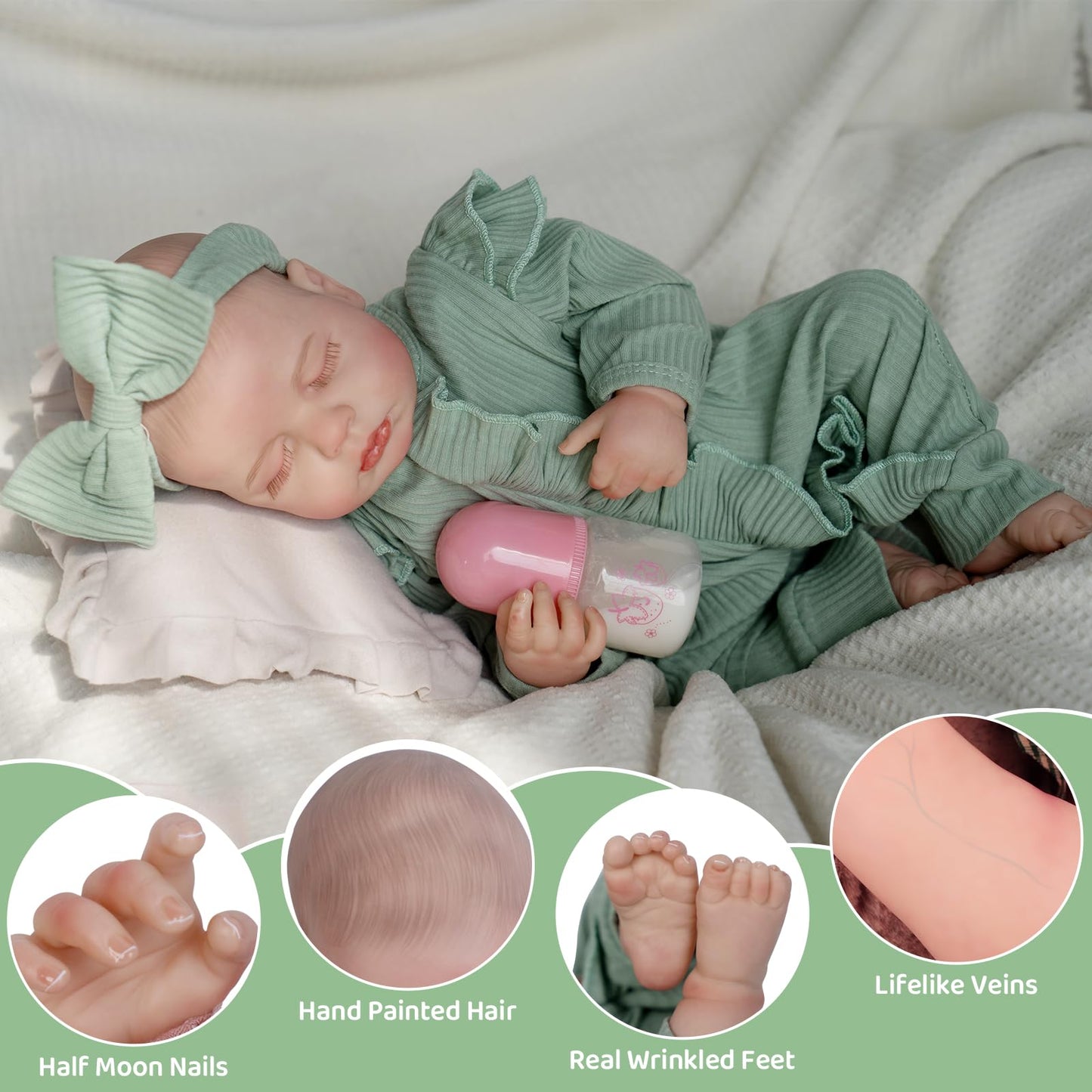 Jirachi Lifelike Reborn Baby Doll – 18-Inch Realistic Sleeping Newborn Girl with Accessories