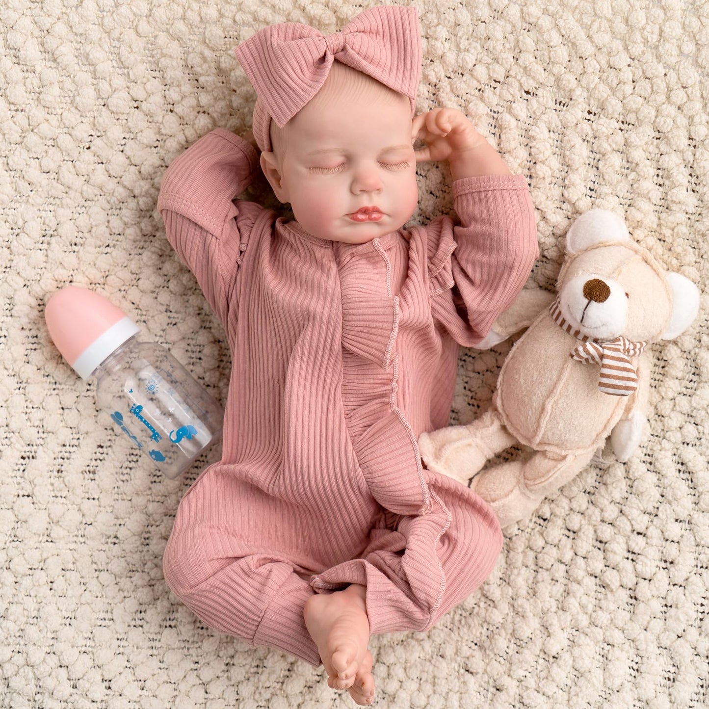 Jirachi Realistic 18-Inch Reborn Baby Doll – Sleeping Girl with Pink Outfit Set