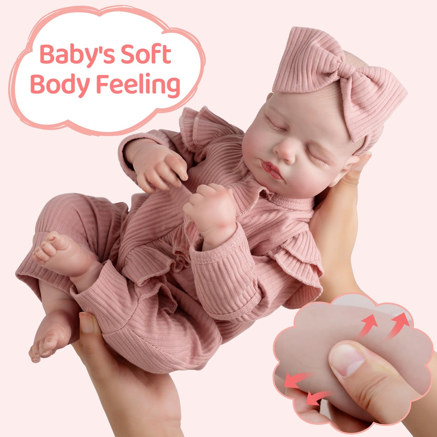Jirachi Realistic 18-Inch Reborn Baby Doll – Sleeping Girl with Pink Outfit Set