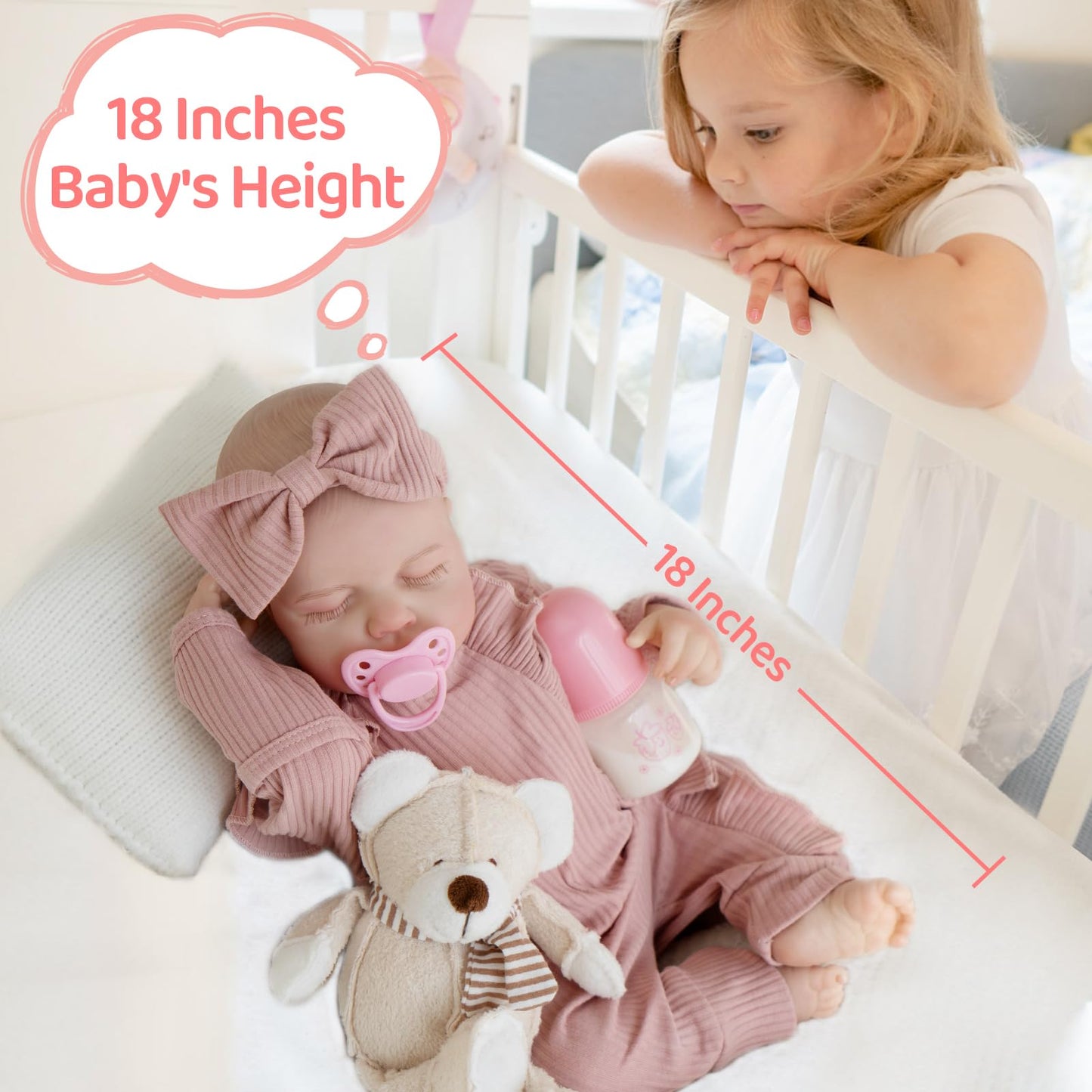 Jirachi Realistic 18-Inch Reborn Baby Doll – Sleeping Girl with Pink Outfit Set