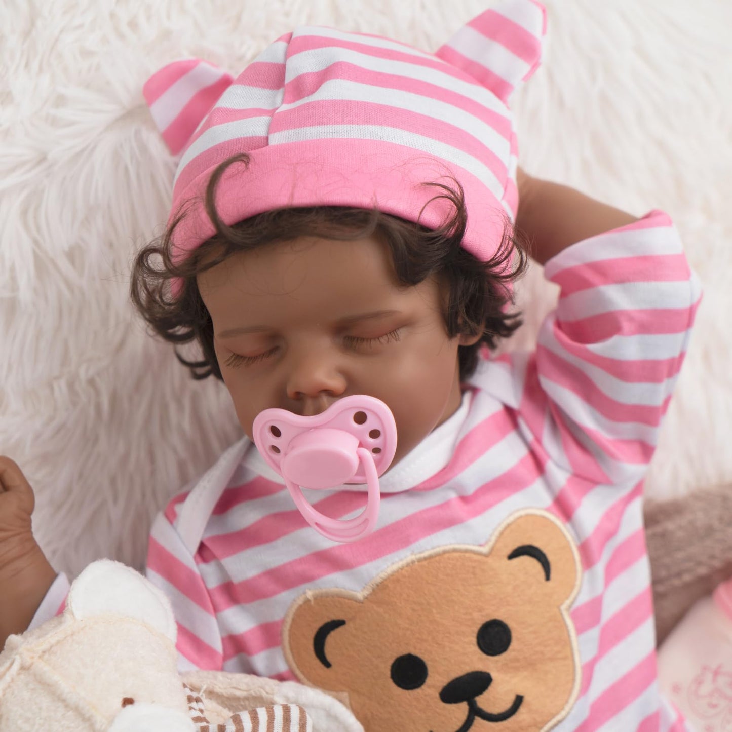 Jirachi Realistic Black Reborn Baby Doll – 18-inch Silicone Soft Body, Feeding Kit & Gift Box