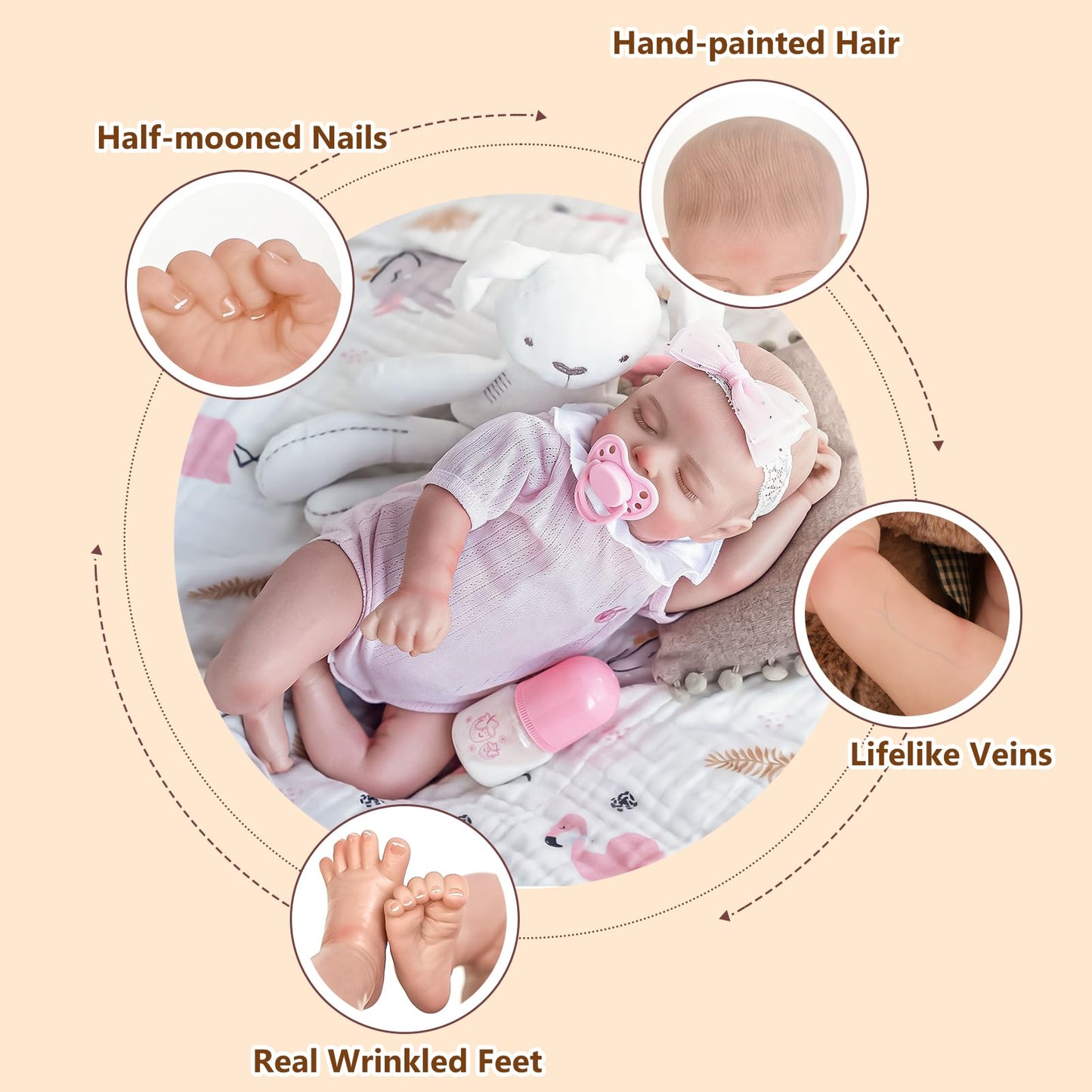 Jirachi Lifelike 18-Inch Reborn Baby Doll – Soft Cloth Body, Sleeping Real Life Baby Girl