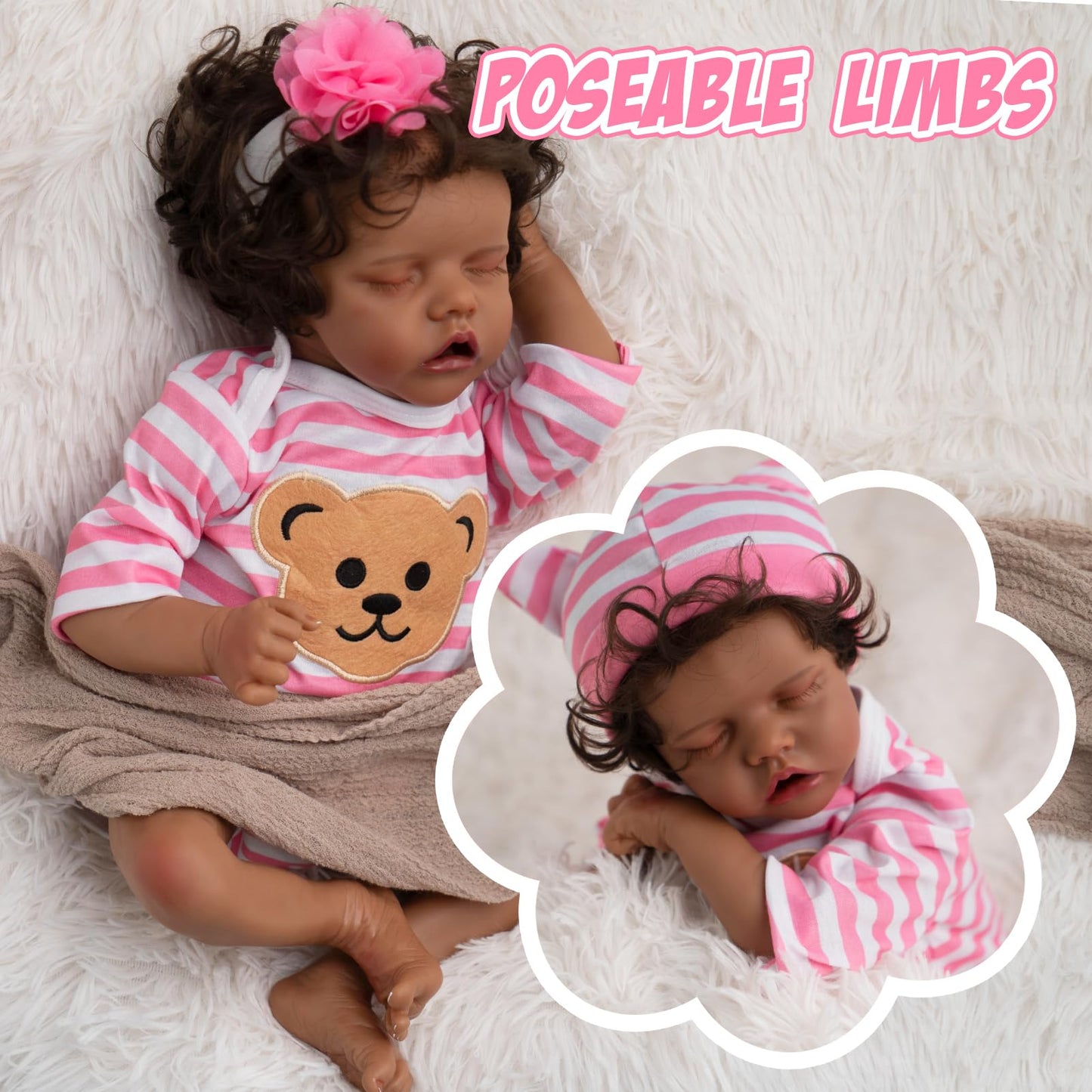 Jirachi Realistic Black Reborn Baby Doll – 18-inch Silicone Soft Body, Feeding Kit & Gift Box