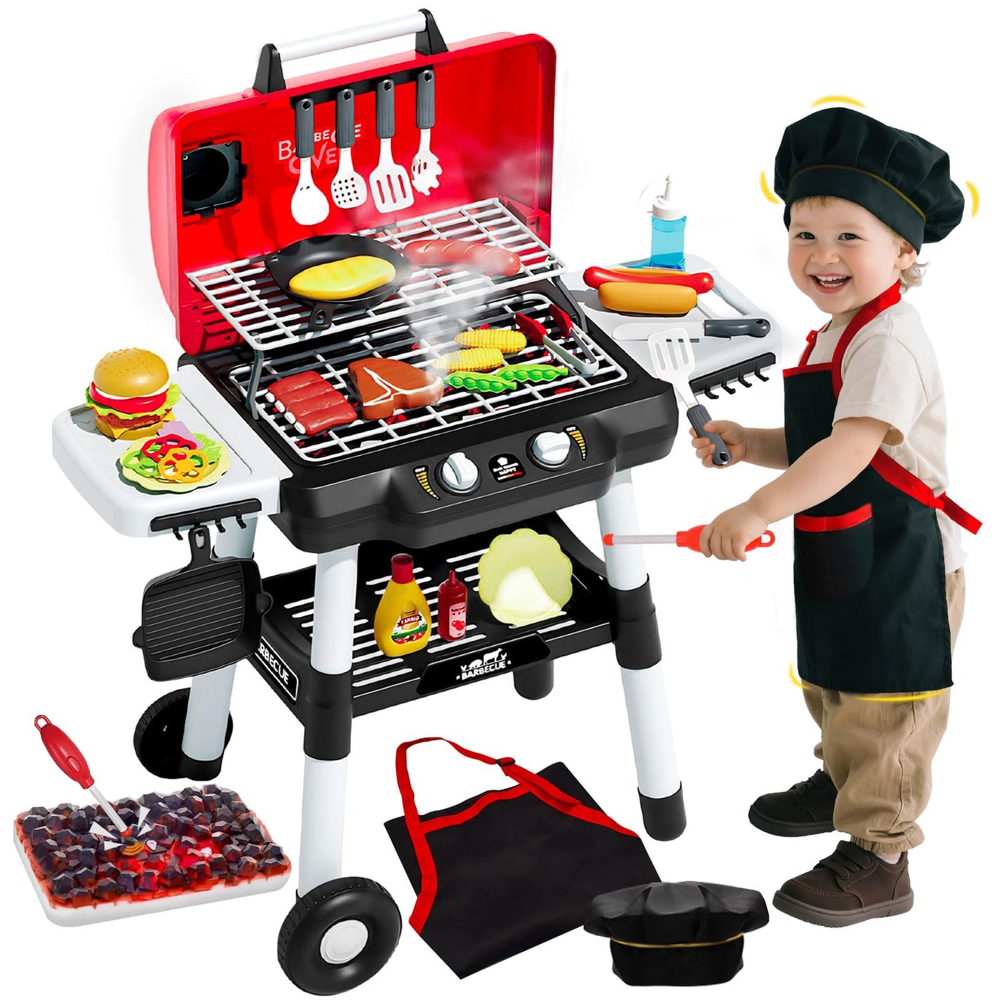 Jisejima Kids Kitchen Barbecue Grill Playset – Interactive Pretend Cooking Toy