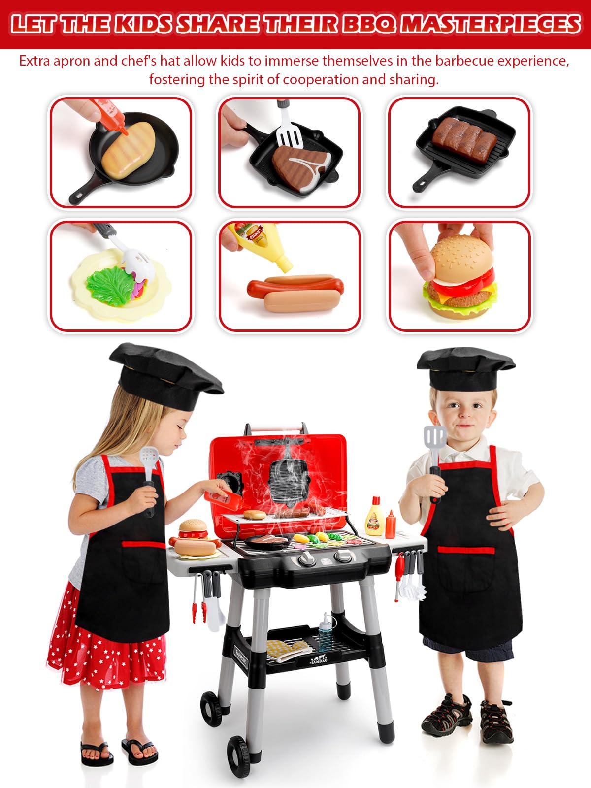 Jisejima Kids Kitchen Barbecue Grill Playset – Interactive Pretend Cooking Toy