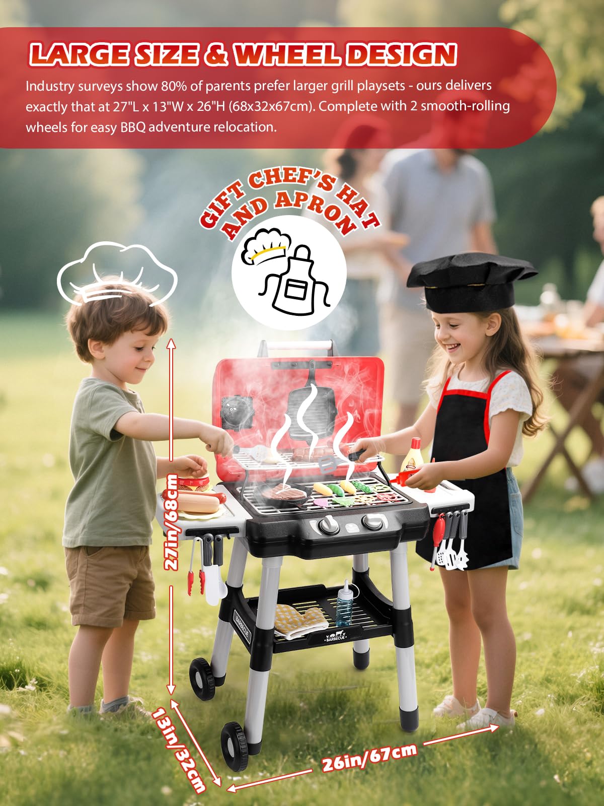 Jisejima Kids Kitchen Barbecue Grill Playset – Interactive Pretend Cooking Toy