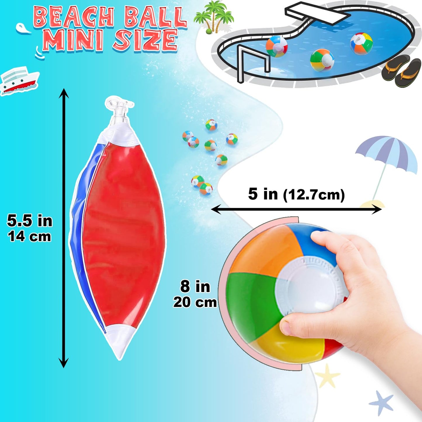 Jishi Mini Beach Balls Bulk 12-Pack – 8-in Inflatable Pool Toys & Party Decor