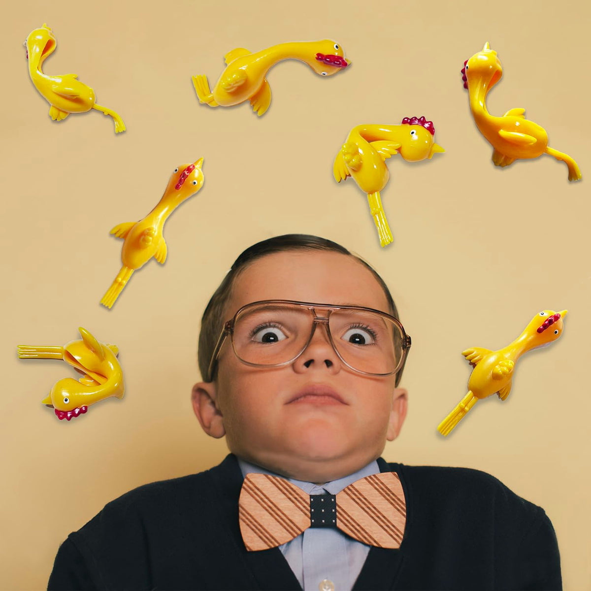Jishi Easter Chicken Slingshot 12-Pack – Funny Flying Rubber Chickens for Kids, Party Favors & Easter Basket Stuffers