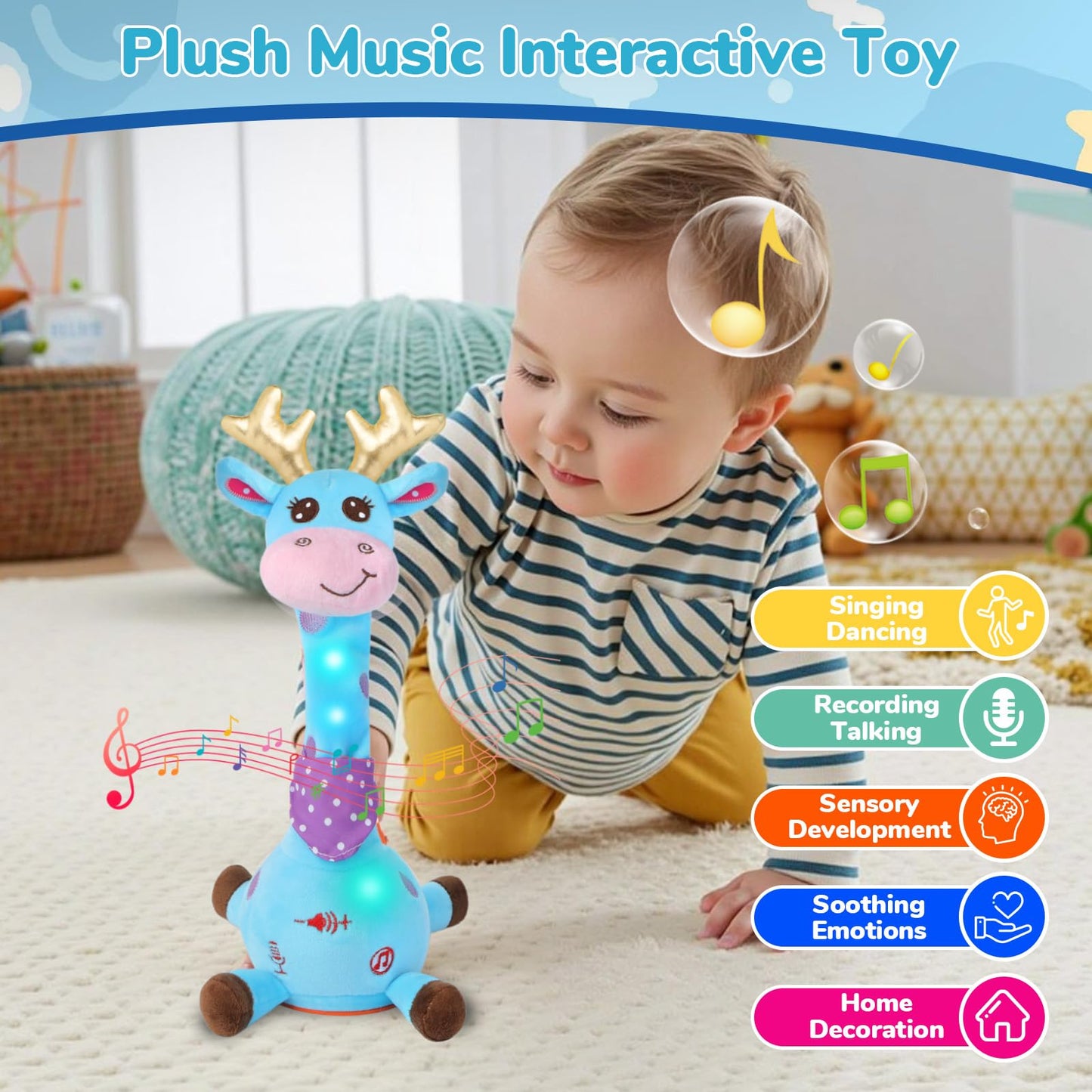 JISON21 Dancing Talking Giraffe Toy — Recording, Dancing & Singing Plush for Babies