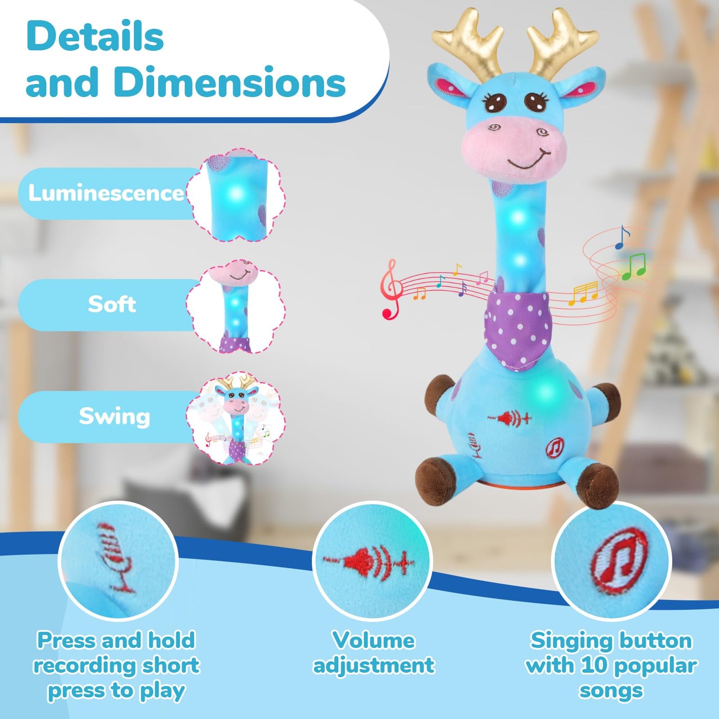 JISON21 Dancing Talking Giraffe Toy — Recording, Dancing & Singing Plush for Babies