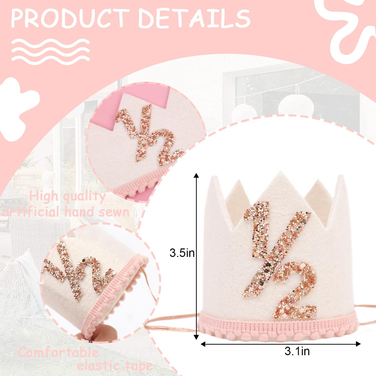 Jissoo White Half Birthday Crown - 6 Months Birthday Decorations, Cake Smash Prop & Photo Prop