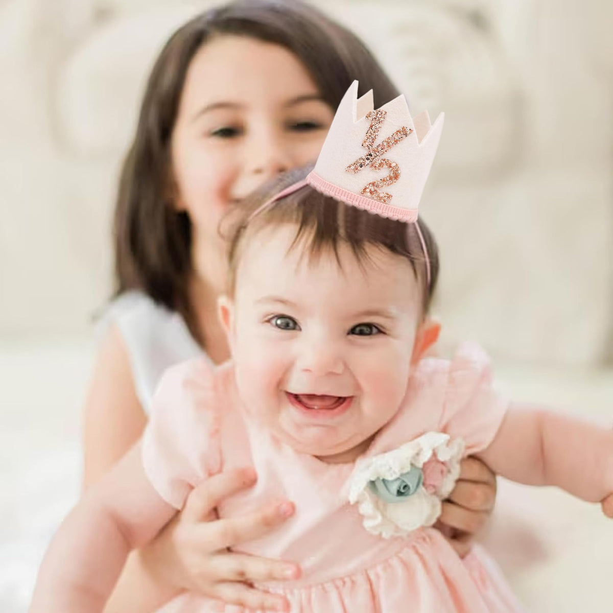 Jissoo White Half Birthday Crown - 6 Months Birthday Decorations, Cake Smash Prop & Photo Prop