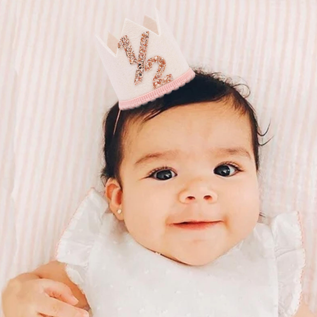 Jissoo White Half Birthday Crown - 6 Months Birthday Decorations, Cake Smash Prop & Photo Prop