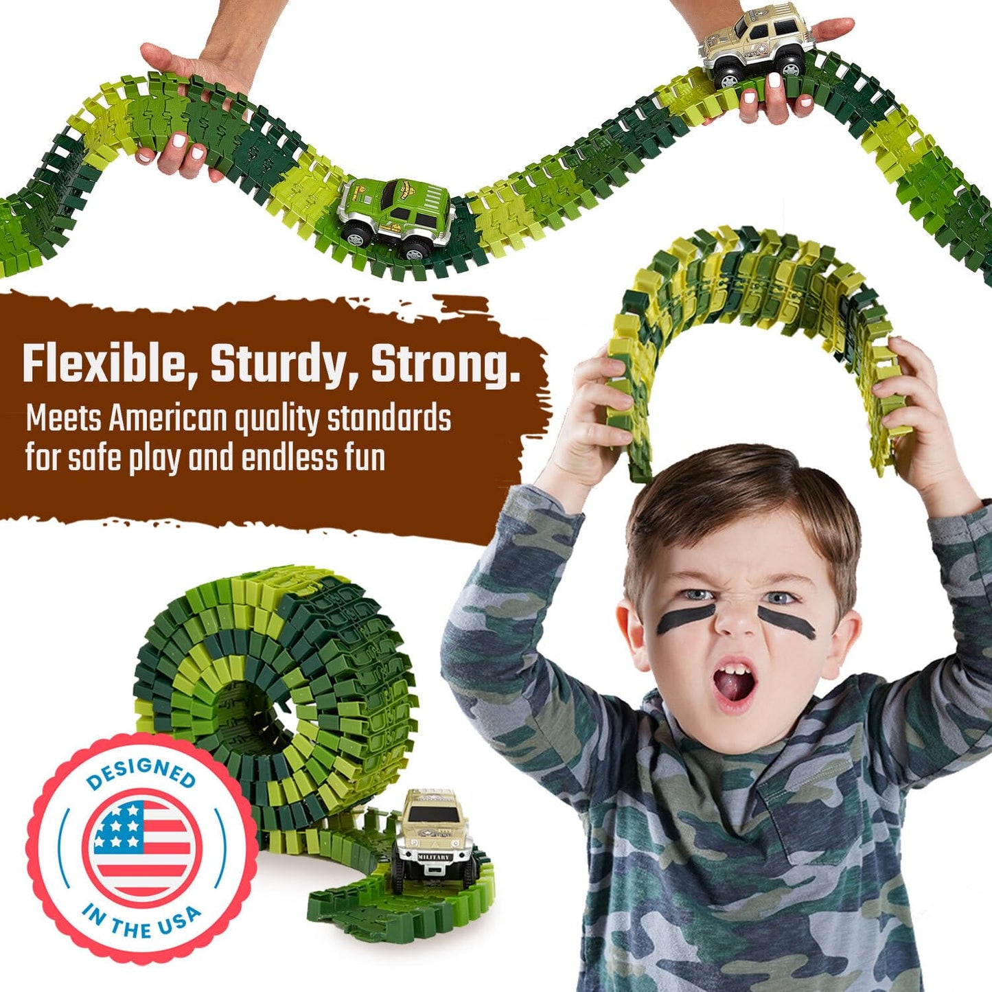 JITTERYGIT Dinosaur Glow Track Set – Jurassic Race Track with T-Rex & Triceratops