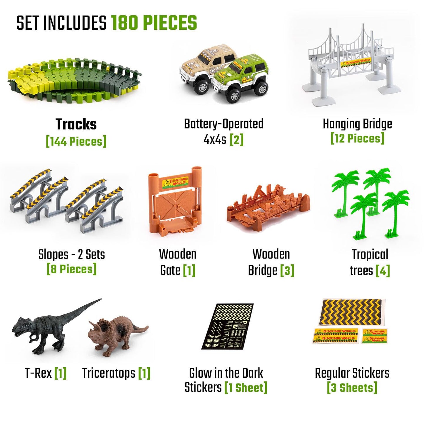 JITTERYGIT Dinosaur Glow Track Set – Jurassic Race Track with T-Rex & Triceratops