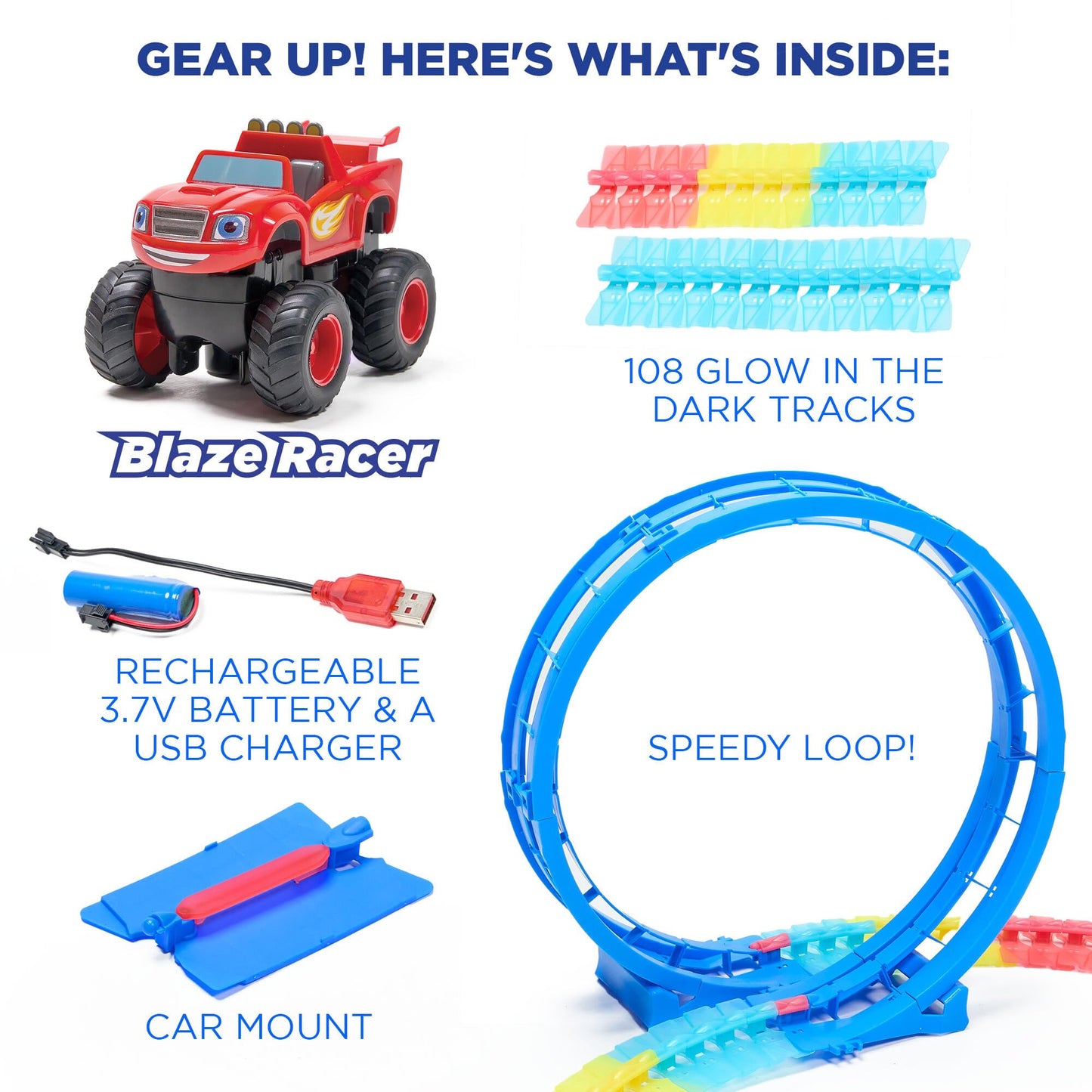 Blaze and The Monster Machine Race Track Set by JitteryGit – 117-Piece Glow Track STEM Playset